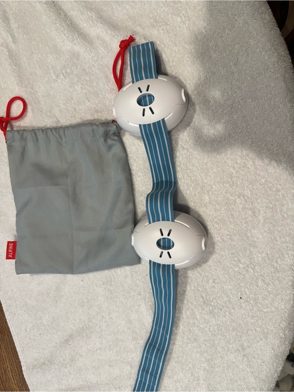 Alpine Muffy Blue and White Striped Child Safety ear protection